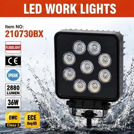 36W LED Work Light With DT Connector And Temperature Control Circuit 12-40V DC Flood Lamp For Truck Tractor Excavator
